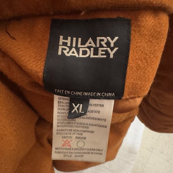 Hilary Radley Burnt Orange Wool Feather Down Puffer Jacket Women's Size XL - Picture 5 of 5